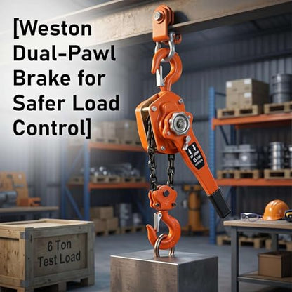 6T Manual Lever Chain Hoist 13200 lbs Capacity 20 FT Chain Puller Hoist Carbon Steel Ratchet Chain Puller for Heavy Duty Lifting in Factories and Construction Sites. - size: 6Ton 20Ft