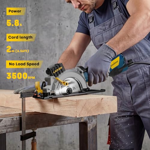 Enventor Mini Circular Saw with Laser Guide, 6 Blades 4-1/2", 5.8A Corded