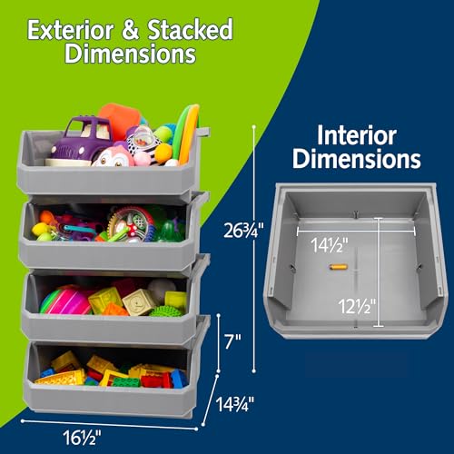 ReadySpace Extra Large Stackable Plastic Storage Bins, 4-Pack, Grey - color: Grey, size: Extra Large, 4-Pack