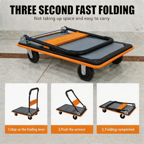 Foldable Platform Hand Truck, Heavy Duty Push Cart Dolly (Orange) - color: 660lbs-orange