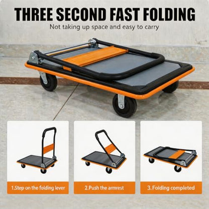 Foldable Platform Hand Truck, Heavy Duty Push Cart Dolly (Orange) - color: 660lbs-orange
