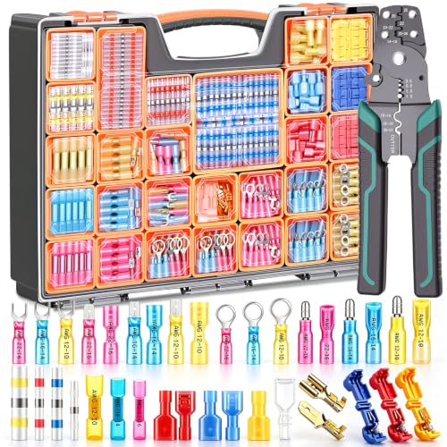 Tnisesm 1530Pcs Ultimate Heat Shrink Wire Connectors with Wire Cutter Stripper Waterproof Electrical Spade Connectors kit, Insulated Crimp Ring Fork Spade Terminal T-Tap Solder Butt Splice Connectors - color: 1530PCS, size: Heat shrink style