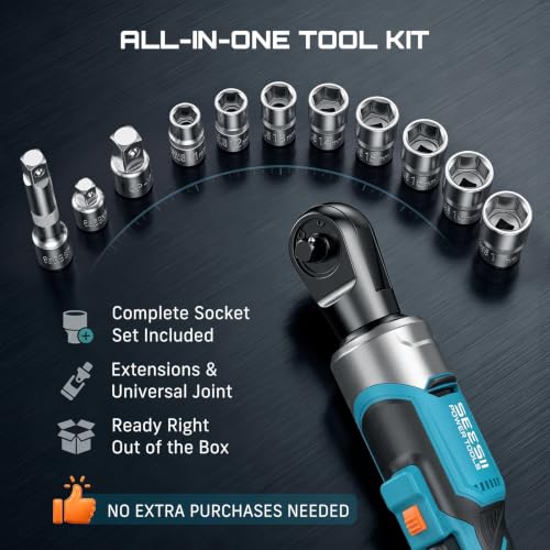 Seesii 1/2" Impact Wrench & 3/8" Ratchet Combo Kit for Auto Repair - size: 1000 N.m