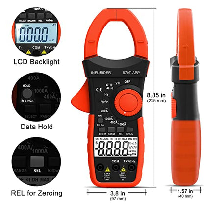 Digital Clamp Meter, Multimeter TRMS 4000 Counts 1000A AC/DC Current Amp Clamp Auto Range Volt Meter, Wireless Bluetooth Multimeter Measures Voltage, Capacitance, Ohm, Hz and Temperature