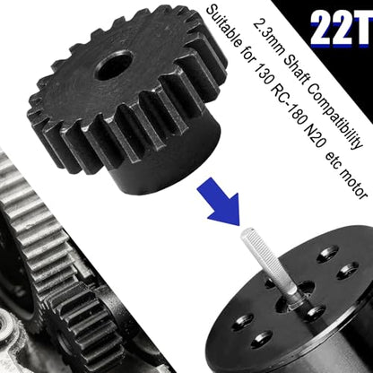 Hardened Steel 0.5M Pinion Gear 22T 2mm Shaft for RC Car/Helicopter Upgrade, Compatible with ARRMA 1/14 Typhoon 1/16 Mojave 1/18 Granite, Losi 1/12, 0.5Mod 13T-27T Gear for Brushed Brush-Less Motors - size: 22T