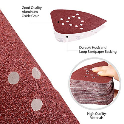 LotFancy 60 Grit Sanding Pads for Black and Decker Mouse Sanders, 12 Hole Hook and Loop Sandpaper - Detail Palm Sander Sanding Sheets, Pack of 50 - size: 60 Grit