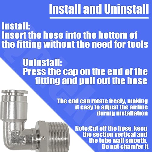 Pneumatic Push To Connect Fittings Heavy Duty Elbow 1/2 inch Tube OD x 1/2" NPT Male Thread Nickel Plated Copper PL-1/2-N4 (5Pcs) - size: 1/2" OD x 1/2" NPT