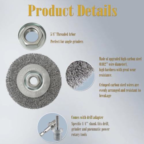 2 Pcs 4" Wire Wheel Brush for Deburring Removing Rust Cleaning Surface, Coarse Crimped Steel Wire with 5/8" Arbor for Angle Grinder(with 2 Pcs 1/4" Shank Drill Adapter) - style: 4" Wire Wheel Brush