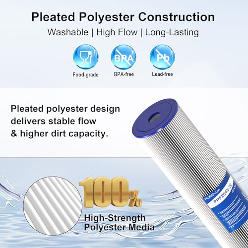 20" x 4.5" Pleated Sediment Water Filter Cartridge 20 Micron 2-Pack - size: 2 Count (Pack of 1), style: 20 Micron