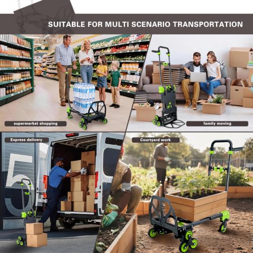 2 in 1 Portable Stair Climbing Dolly Cart with Wheels(Green) - color: Green