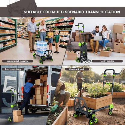 2 in 1 Portable Stair Climbing Dolly Cart with Wheels(Green) - color: Green