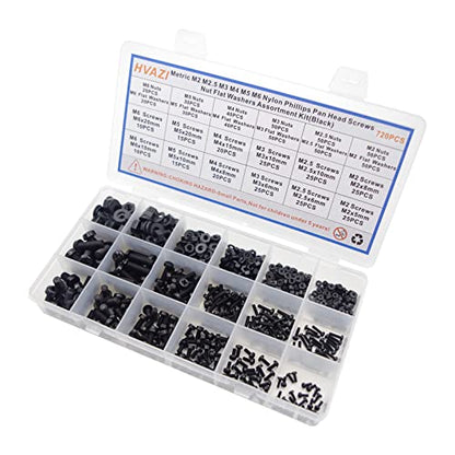 Metric M2-M6 Black Nylon Phillips Pan Head Screws, Nuts & Washers Kit - color: Black-M2M2.5M3M4M5M6