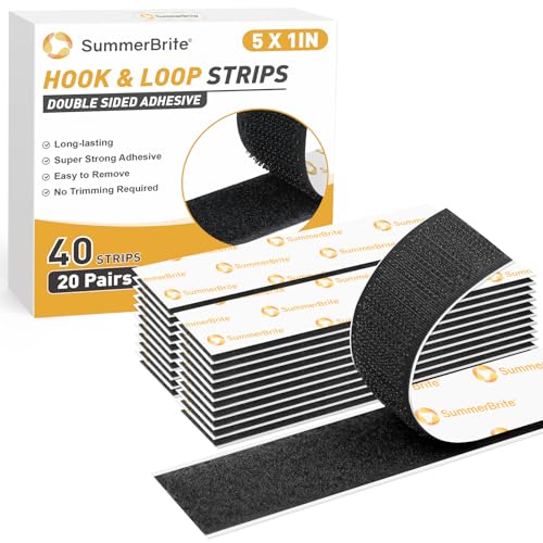 SummerBrite Hook and Loop Strips with Adhesive, Black, 1 x 5 in, 20 Pairs - color: Black, size: 1x5 IN 20 Pairs