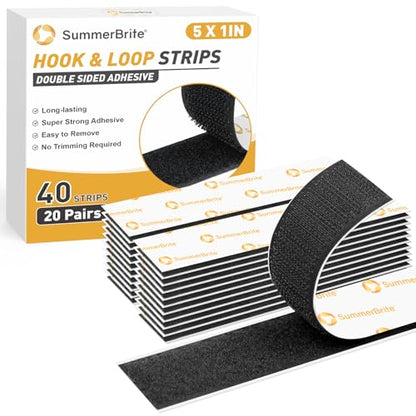 SummerBrite Hook and Loop Strips with Adhesive, Black, 1 x 5 in, 20 Pairs - color: Black, size: 1x5 IN 20 Pairs