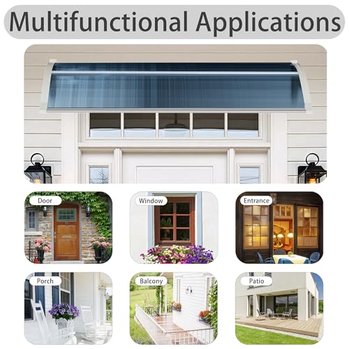 58.5x35 Inch Patio Window Awning Shade, Polycarbonate Door Entrance Canopy Cover Protection for Sunshine & Rain, Gray with White Edge - color: White + Gray