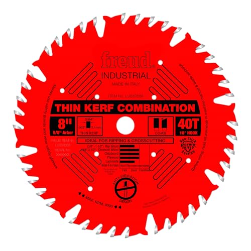 Freud LU83R008: 8" Thin Kerf Combination Blade - style: 8-Inch 40 Tooth ATB Thin Kerf Combination Saw Blade with 5/8-Inch Arbor and PermaShield Coating