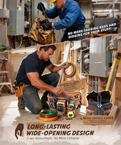 ARCFOX 14 Inch Portable Electrician Tool Bag 21 Pockets - Heavy Duty 16OZ Canvas Tool Bags Organizer with Wide Mouth & Adjustable Shoulder Strap for HVAC, Mechanics, Maintenance, UTV-Effortless Carry