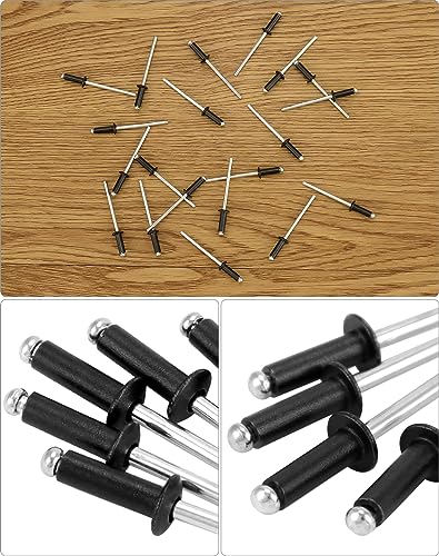 QWORK Aluminum Blind Rivets, 500 Pcs 1/8" x 3/8" Black Rivets, Large Flang Rivets