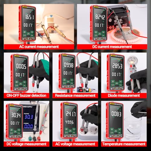 Smart Multimeter, Digital Multimeter Tester with Touch Screen 6000 Counts Auto Ranging Rechargeable A Reverse Display NCV Tester with Flashlight for Electricians, DIY (Red) - color: Red