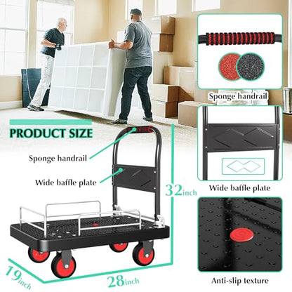 Foldable Platform Truck Cart with 3 Fence 1100lbs Capacity - color: Black, size: 28"x19"