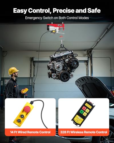 VEVOR Electric Hoist, 2200 lbs 120V Electric Winch with 328 ft Wireless & 14 ft Wired Remote Control, 40 ft Single Cable Lifting Height, Single/Double Slings, Lift Hoist for Garage Warehouse Factory - size: 2200LBS Wireless/Wired