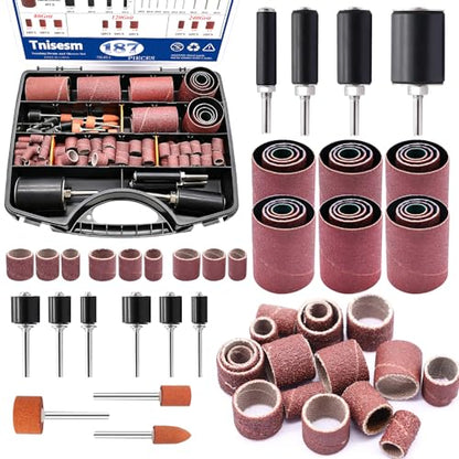 Tnisesm 187 PCS Sanding Drum and Sleeves Kit – Includes 2inch Spindle Sander Sleeves (60/80/120/240 Grit), 4 Rubber Sanding Drums, 1/4-Inch Shank,Versatile Sander Accessory with Box - size: 10SIZE-187PCS