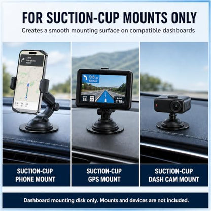 Dashboard Pad Mounting Disk for Suction Cup Mounts Only, 3.23 in Heat-Resistant Adhesive Base with Flexible Steel Reinforcement, Fits Flat & Curved Dashboards, Phone Holders, GPS & Dash Cams 2 Pack - style: 2 Count (Pack of 1)