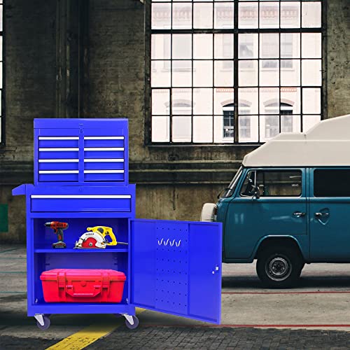 Rolling Tool Chest with 5 Drawers & Wheels -Detachable Storage Cabinet with Adjustable Shelf, Heavy-Duty Mobile Tool Cart Tool Box for Workshop Garage (Blue) - color: Blue