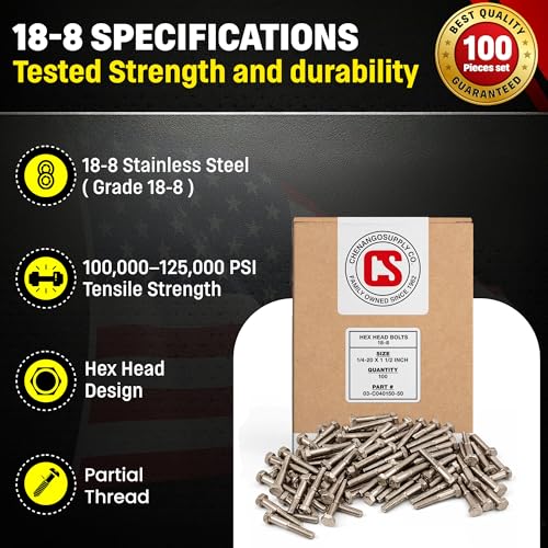 Chenango Supply 1/4-20 x 1-1/2" Stainless Hex Head Bolts - size: 1/4" X 1-1/2"