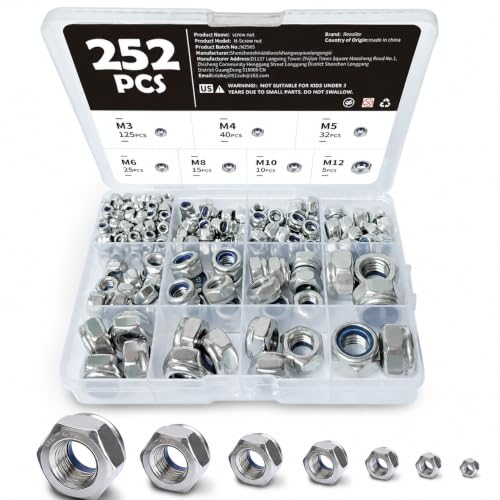 252 Pcs Metric Stainless Steel Nylon Insert Lock Nuts Assortment