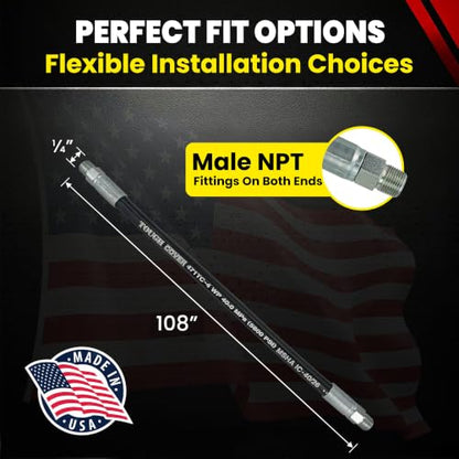 1/4" x 9' Hydraulic Hose Assembly, Two-Wire, 1/4" Male NPT Fittings On Both Ends, Minimum 4000 PSI – Multiple Lengths - size: 1/4" x 9'