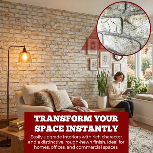 K&B Panels 3D Wall Panels, Realistic Rustic Brick Effect Styrofoam Wall Panelling Kit, Lightweight, Easy to Install, Dual Insulation to Reduce Acoustic Noise, Indoor & Outdoor (Beige) (10 Panels) - color: Rustic Mediterranean Ivory, size: Box of 10