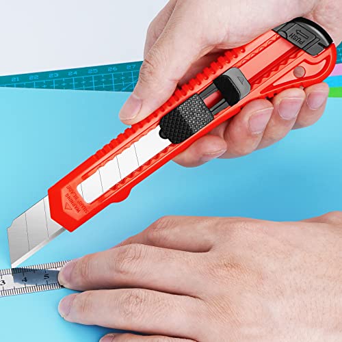 DIYSELF 14 Pack Box Cutter Retractable, Box Cutter Knife with 18mm Wide Utility Blades, Sharp Utility Knife Retractable, Box Cutters for Office, Home, Arts Crafts, Hobby, Cardboard, Paper - color: Red, size: 14 Pack
