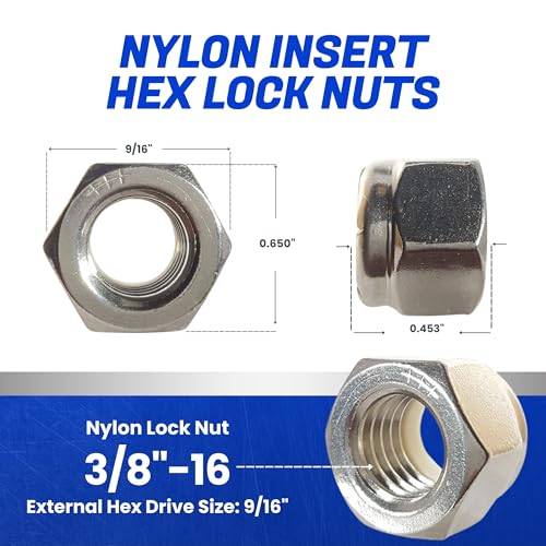 Fastenere Nylon Insert Hex Lock Nuts - 3/8"-16 Stainless Steel 18-8, Plain Finish, Corrosion-Resistant, Durable Hardware Nuts for Secure Fastening, Locking Nut, (50-Pack) - size: 3/8-16 (50 Pack)