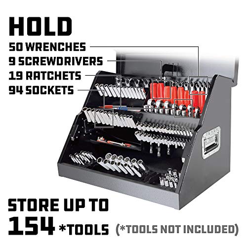 Powerbuilt 26 Inch Portable Slant Front Rapid Toolbox Tiered Tool Holders, 16 Gauge Steel, Weather-Resistant Lockable Magnetic Lid, Grey - 240102 - style: Hand Tool