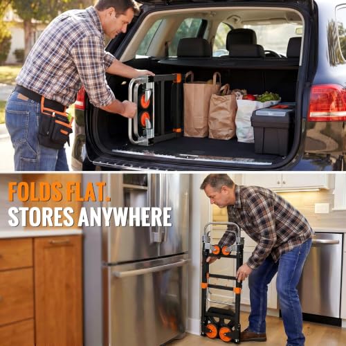 TLGREEN 3-in-1 Convertible Hand Truck, 600 lb, 4 Silent Wheels, Orange - color: Orange