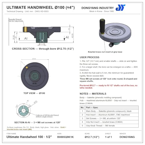 4" Ultimate Handwheel Fits 1/2" Shaft or Smaller - Table Saw, Lathe & More - size: 4" X 1/2"
