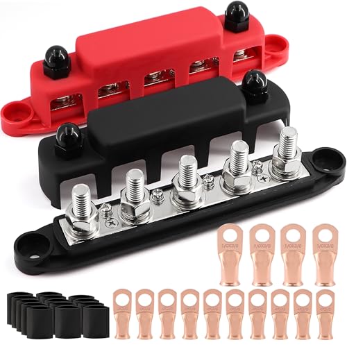 300A Bus Bar 5 Post 12V-48V Battery Terminal Power Distribution Block - color: M10(3/8")