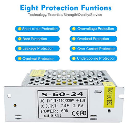 inShareplus 24V 2.5A 60W, DC Universal Regulated Switching Power Supply, Converter AC 100-240V to DC 24 Volt LED Driver, Transformer,Adapter for LED Strip Light, Computer Project - style: 24V 60W