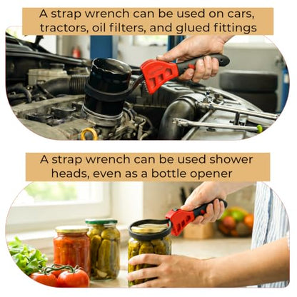 LUBANA 2-Pack Adjustable Strap Wrench Set, Heavy Duty Rubber Oil Filter Wrench for Plumbing, Jar Opening, Pipe Repair & Auto Maintenance, Non-Slip Multi-Purpose Tool for Large and Small Objects