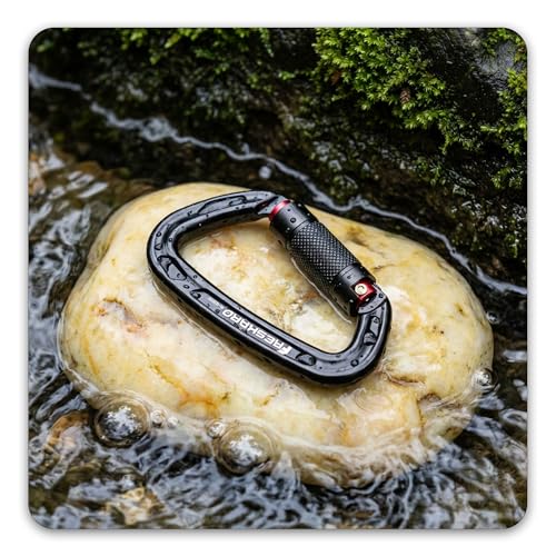 FresKaro UIAA Certified 25KN Auto Locking Climbing Carabiner Clips, Twist Lock, and Heavy Duty Carabiners for Rock Climbing, Rappelling, and Mountaineering, D Shaped - color: 3PCS-BLACK