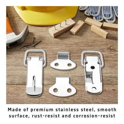 4PCS Stainless Steel Spring Loaded Toggle Latch with Padlock Hole, Catch Hasp Clamp Lock Hardware for Cabinet Wooden Case Box Chest Trunk, Silver(70mm/2.75” Overall Length) - size: 70mm/2.75”(with Padlock Hole)