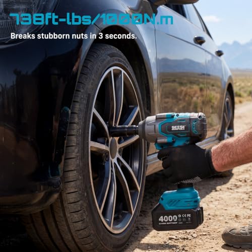 Seesii Impact Wrench Drill Driver,Power Tool Combo Kit For Car Home DIY - color: Light Blue 1000n.m + Two Batteries