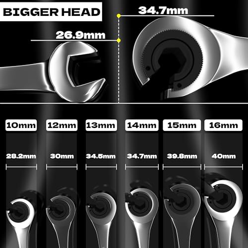 KJE 6PCS Metric 10-17mm Ratcheting Flare Nut Wrench, Brake Line Wrench Set, Ratcheting open end Tubing Wrench Set, 72-Tooth, CR-V, for Nuts on Fuel, Brake or Air Conditioning Lines, Gifts for Men - size: 6PCS 10-17mm Ratcheting