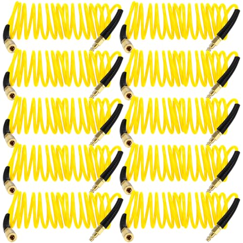 Flutesan 10 Pack 1/4 in x 10 ft Recoil Air Hose with Quick Coupler, Yellow - color: Yellow