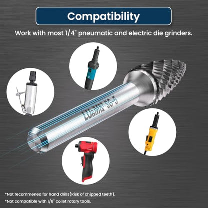 LU&MN SG-5 Tungsten Carbide Burr, Double Cut, 1/2" Head, 1/4" Shank, 3 Pcs - style: SG-5,3PCS