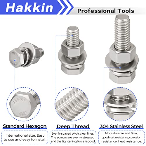 Hakkin 240Pcs Hex Bolts and Nuts Kit Stainless Steel Spring Washers Assortment Kit, 1/4" 5/16", 3/8" 10 SAE Sizes Machine Screws Set with Storage Case - size: A. 1/4 5/16 3/8