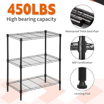 Meet perfect 3-Tier Wire Shelving Unit with Wheels, Black - color: Black, size: 3-Tier, 31.3"H × 23"W × 13"D
