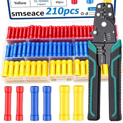 smseace 210PCS Wire Butt connectors with Crimping Tool - size: 211Pcs