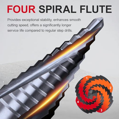 M35 Four Spiral Flute Cobalt Step Drill Bit, 3/16" - 7/8"(12 Step Size) Impact Ready Unibit Step Drill Bit, 1/4" Hex Shank Step Bit for Metal, Stainless Steel, Aluminum, Plastic - style: 1PC M35 Step Drill Bit